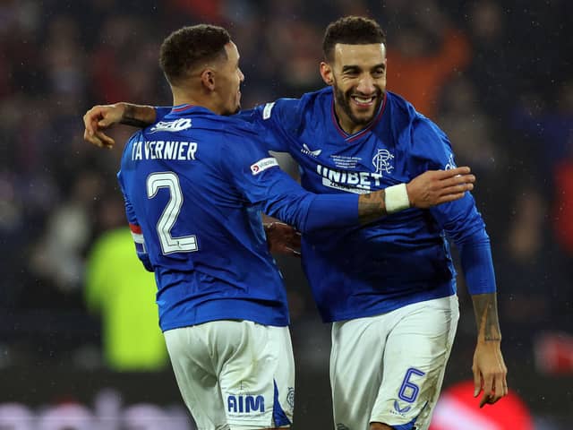 Rangers duo James Tavernier and Connor Goldson (R)