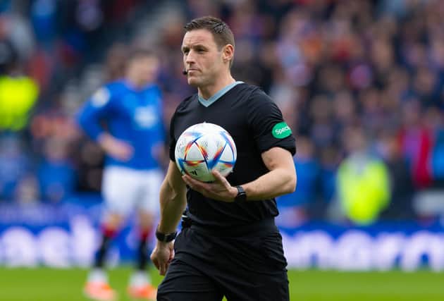 Referee Steven McLean during a Scottish Gas Scottish Cup semi-final match between Rangers and Heart of Midlothian at Hampden Park,