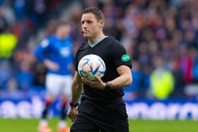 Referee Steven McLean during a Scottish Gas Scottish Cup semi-final match between Rangers and Heart of Midlothian at Hampden Park,