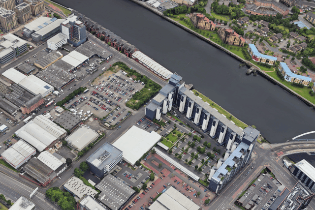 The aerial view of the site set to be turned into a mixed-use development on Elliot Street in Anderston