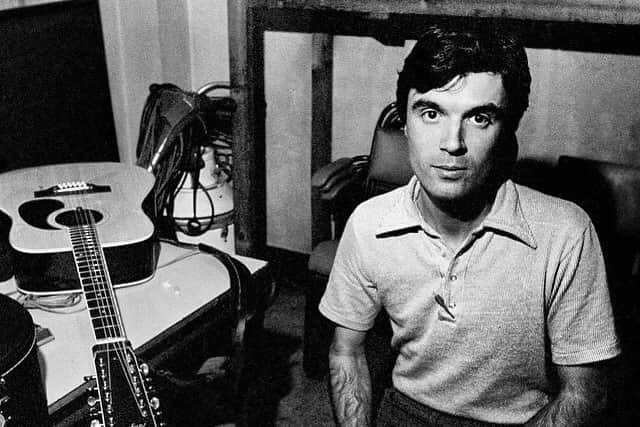 David Byrne, backstage at the University of Strathclyde before a gig with Television and Blondie, May 1977