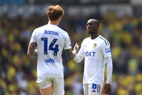 Joe Rodon and Glen Kamara of Leeds United in discussion