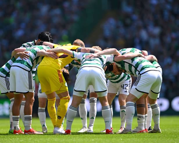 The iconic Celtic huddle was formed one final time this league season.