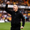 Gary O'Neil, head coach of Wolverhampton Wanderers celebrates victory against Luton Town.