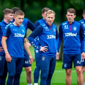 Rangers' Scott Arfield (centre) and Greg Docherty in training