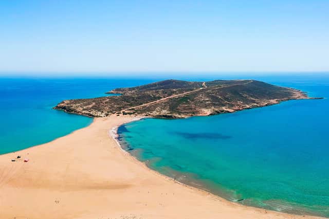 The ‘kiss of the two seas’ - Prasonisi Beach, Rhodes. Image: Oleg_p_100/stock.adobe