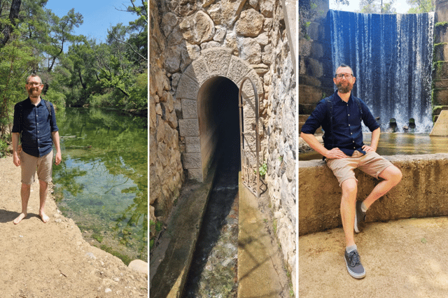 The lake, tunnel and waterfall at Seven Springs, Rhodes. 