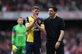 Ryan Christie of AFC Bournemouth is consoled by manager Andoni Iraola (Pic: Getty)