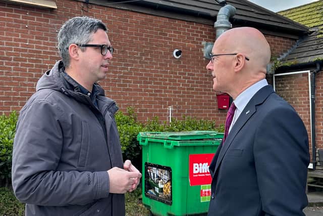 GlasgowWorld editor Paul Trainer with First Minister John Swinney in Motherwell