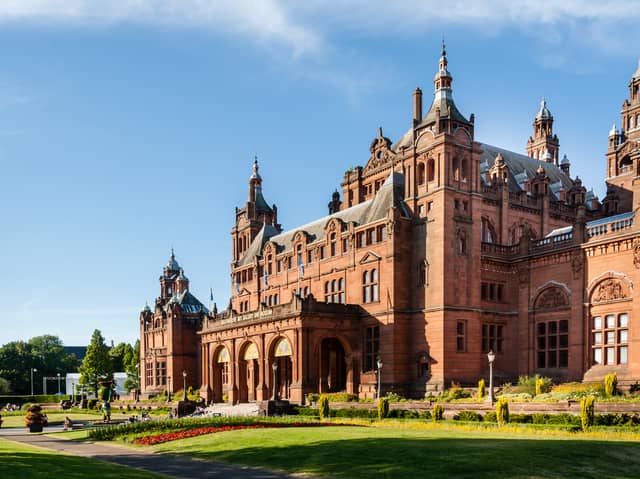 Kelvingrove Art Gallery and Museum is another of Scotland's most interesting buildings. Built in 1901 to replace the original Kelvingrove House, it was designed by Sir John W. Simpson and E.J. Milner Allen in a Spanish Baroque style though with Locharbriggs red sandstone. 