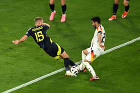 Ilkay Guendogan of Germany is fouled by Ryan Porteous of Scotland, which results in a penalty for Germany and a red card for Porteous (Pic: Getty)