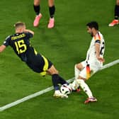 Ilkay Guendogan of Germany is fouled by Ryan Porteous of Scotland, which results in a penalty for Germany and a red card for Porteous (Pic: Getty)