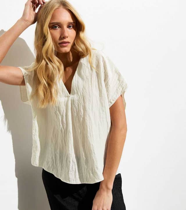 New Look's white Crinkle V-Neck Shell Top