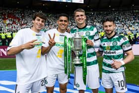 Celtic's Paulo Bernardo, Luis Palma, Maik Nawrocki and Nicolas Kuhn with the Scottish Cup.