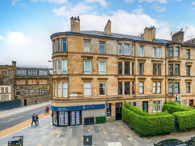 The front of the property on Lawrence Street just of Byres Road in Glasgow's West End. 