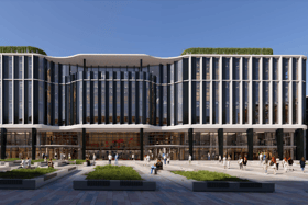 A rendering of the Keystone Building from the West