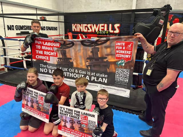 Kingswells Boxing Club in Aberdeen supporting the No Ban Without A Plan campaign