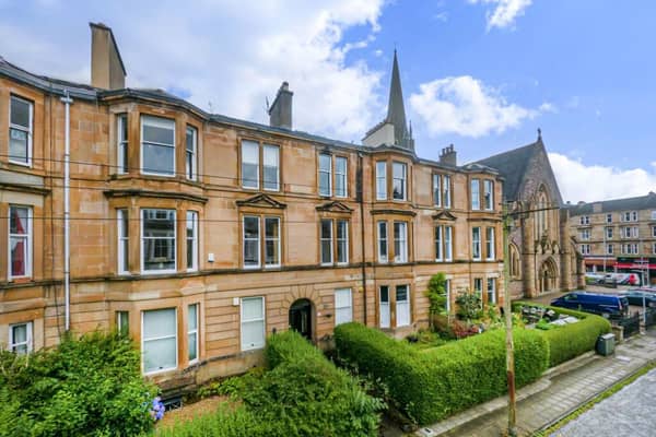 The front of the property on Holyrood Crescent just off Byres Road. 