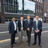Elanic Medical management team outside the new hospital on Glasgow's Bath Street. l-r: Vivek Sivarajan, Jason Leitch, Kristian Campbell and Michael Logue.