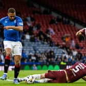 Cyriel Dessers scored the opener for Rangers after this incident with Jack Sanders.