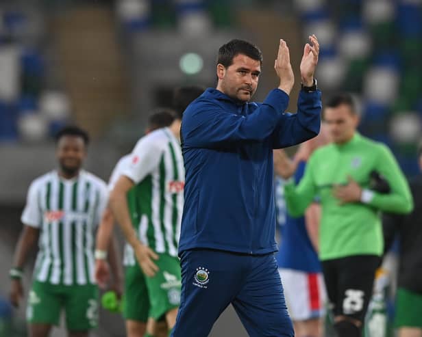 Linfield coach David Healy during the UEFA Champions League qualifier second leg match against Zalgiris 