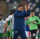 Linfield coach David Healy during the UEFA Champions League qualifier second leg match against Zalgiris 