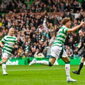 Arne Engels celebrates his opener at Celtic Park.