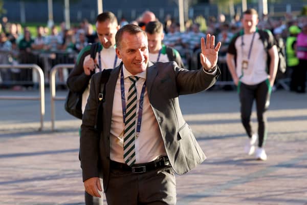 Brendan Rodgers, Manager of Celtic, arrives at the stadium prior to kick-off