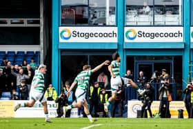 Nicolas Kuhn celebrates Celtic's late winner.