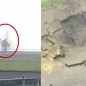 WW2 bomb explodes on airport taxiway.