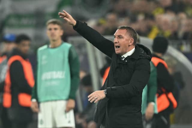 Celtic head coach Brendan Rodgers reacts during the UEFA Champions League match against Borussia Dortmund