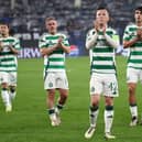 The Celtic team salute the travelling fans in Italy. Cr: Getty Images.