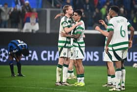 Celtic forward Luis Palma greets team mates at the end of the Champions League match against Atalanta