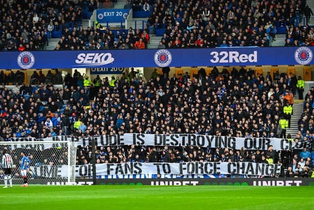 This banner from the Rangers fans lays bare their feelings right now.