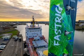 FastRig wingsail and ship alongside from drone