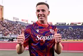  Lewis Ferguson celebrates during the Serie A match between Bologna and Lecce at Stadio Renato Dall'Ara