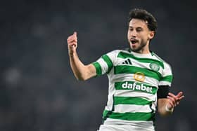 Celtic midfielder Nicolas Kuhn celebrates after scoring his team first goal against RB Leipzig (Pic: Getty)