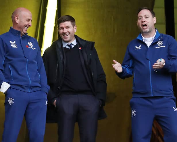 Steven Gerrard (C) and Mick Beale (R) worked together at Aston Villa and Rangers.