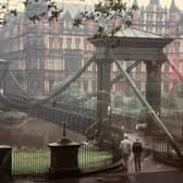 St Andrew’s Suspension Bridge, with the colossal United Co-operative Baking Society building in McNeil St and Adelphi St. 