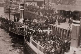 Moored at Broomielaw, Glasgow in the foreground the steamer Chancellor (1880) behind which is Buchanan’s ‘Vivid’ and then ‘Eagle’ both dating from 1864. 