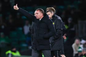 Brendan Rodgers gives the thumbs-up from the touchline during Celtic's 3-0 win over Hibs.