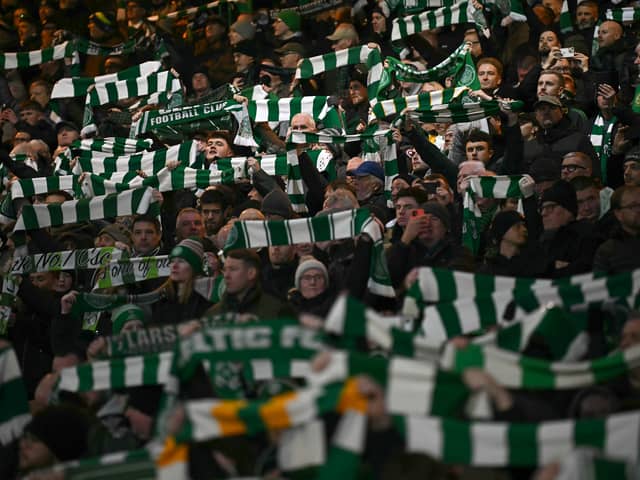 Celtic fans react ahead of the UEFA Champions League football match between Celtic and Club Brugge at Celtic Park stadium in Glasgow, Scotland on November 27, 2024 (Pic: Getty)