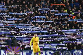  Rangers supporters hold up their scarf's as Tottenham goalkeeper Fraser Forster looks on during the UEFA Europa League 2024/25 League Phase MD6 match between Rangers FC and Tottenham Hotspur at Ibrox Stadium on December 12, 2024 (Pic: Getty)
