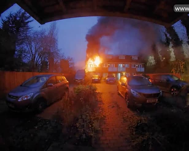 Footage shows a fire in a house in Catford, southeast London, which was caused by an e-bike battery.