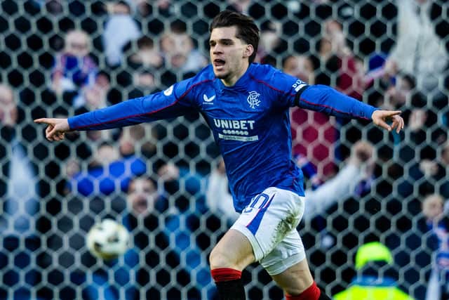 Rangers' Ianis Hagi celebrates scoring the opener in the 3-0 win over Celtic at Ibrox. (Photo by Craig Foy / SNS Group)
