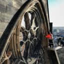 Specialist teams are pictured inspecting the high-level masonry on the external walls of the iconic 12th century cathedral, in Glasgow’s medieval heart.


