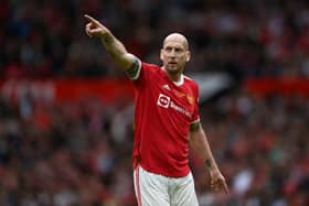 Jaap Stam of Manchester United during the Legends of the North match against Liverpool at Old Trafford in 2022