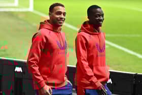 Cyriel Dessers and Mohamed Diomande of Rangers arrive at Ibrox ahead of kick-off
