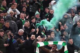Celtic fans show their support with flares pre-match against Aston Villa