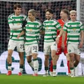 Daizen Maeda of Celtic reacts after scoring the opening goal against Raith Rovers